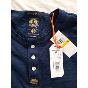 NWT Superdry Men's Navy Blue M Long Sleeve Henley Tee